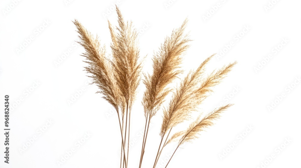 A cluster of dried pampas grass against a white background, showcasing natural beauty. A cluster of dried pampas grass against a white background, showcasing natural beauty.