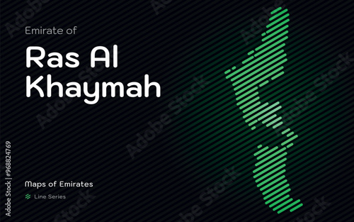 Creative Map of Emirate of Ras Al Khaymah in a line stipes Pattern. Maps of Emirates UAE