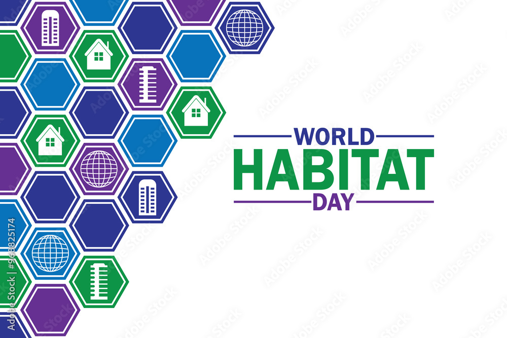 World Habitat Day wallpaper with shapes and typography, banner, card, poster, template. World Habitat Day, background World Habitat Day wallpaper with shapes and typography, banner, card, poster, template. World Habitat Day, background