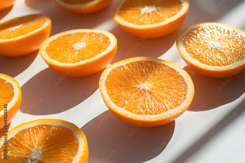 Minimalist Isometric Arrangement of Fresh Orange Slices with Dramatic Shadows Minimalist Isometric Arrangement of Fresh Orange Slices with Dramatic Shadows