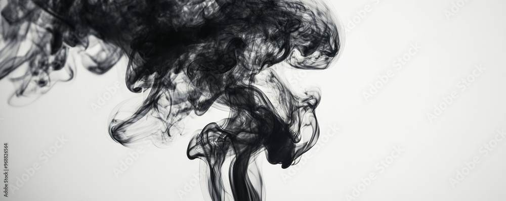 Fototapeta premium Black smoke wisps against white background