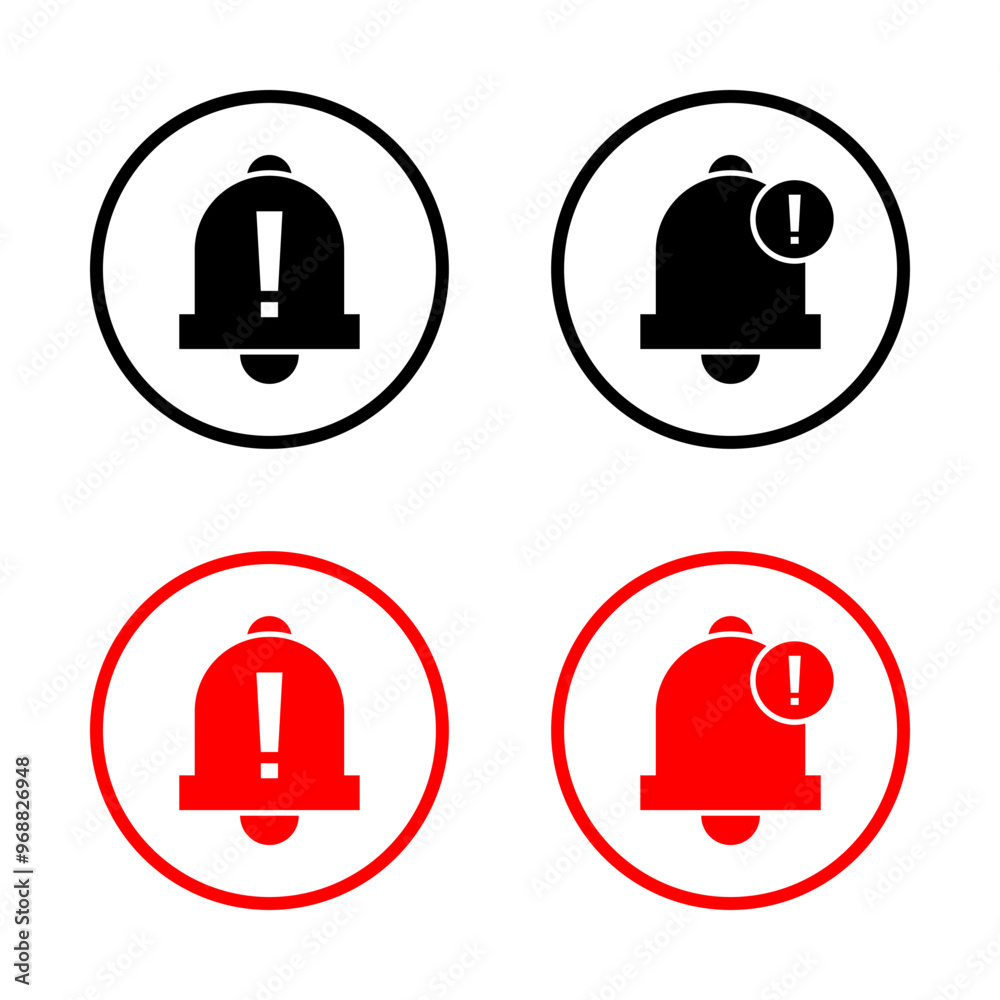 Warning bell icon on circle line. Exclamation mark with bells concept Warning bell icon on circle line. Exclamation mark with bells concept