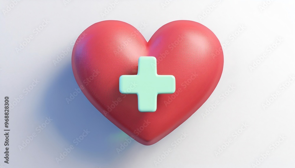 A vibrant red heart with a mint green cross on it, symbolizing health, care, and medical assistance, set against a clean, white background. A vibrant red heart with a mint green cross on it, symbolizing health, care, and medical assistance, set against a clean, white background.