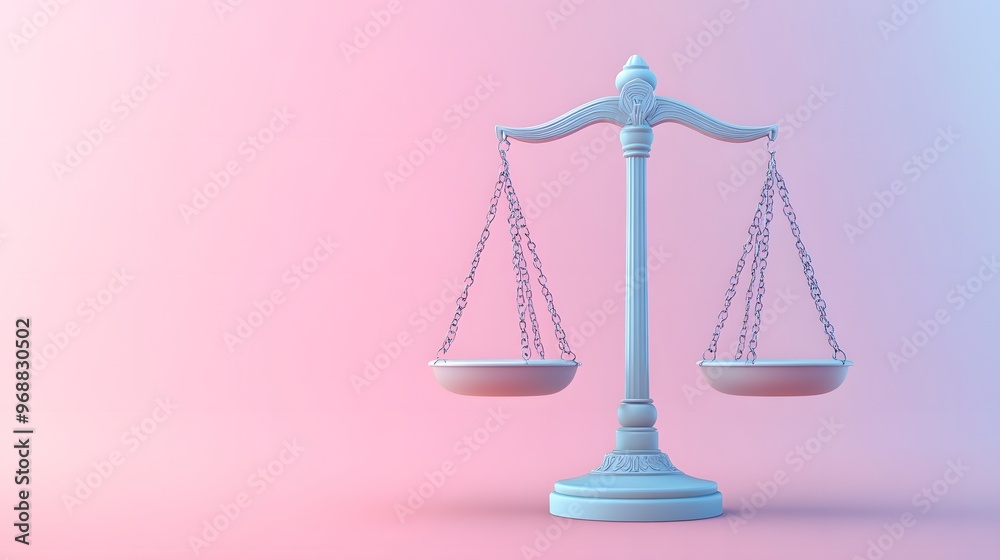 Representation of a legal scale with gender symbols balanced, minimalist design, soft gradient background, cool blue and pink hues, mood of equality and justice, simple yet impactful Representation of a legal scale with gender symbols balanced, minimalist design, soft gradient background, cool blue and pink hues, mood of equality and justice, simple yet impactful