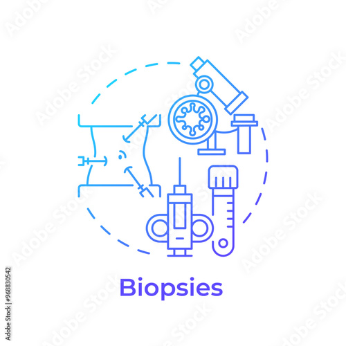 Biopsy blue gradient concept icon. Cancer diagnostics. Lab test of tissue sample. Medical procedure. Round shape line illustration. Abstract idea. Graphic design. Easy to use in article