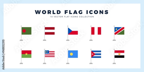 Free Download 10 World Flags Pole. icons Pack. vector illustration. - GFXLoad