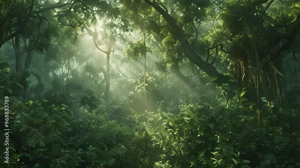 Sunlight Streaming Through Dense Rainforest Canopy Sunlight Streaming Through Dense Rainforest Canopy