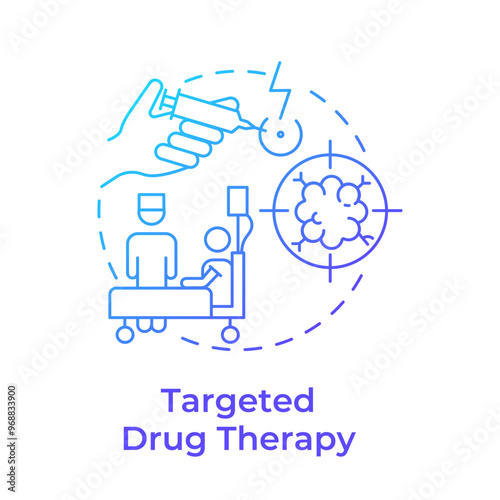 Targeted drug therapy blue gradient concept icon. Cancer treatment. Precision medicine. Cancer cells. Round shape line illustration. Abstract idea. Graphic design. Easy to use in article