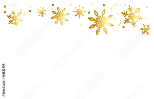 golden snowflakes border, background. Christmas and New Year's design element. Vector