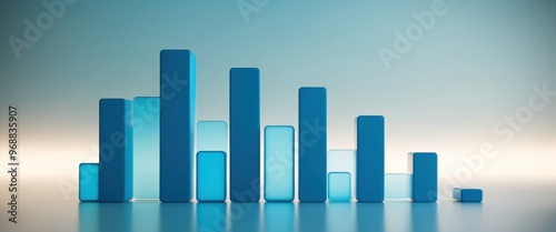 Dynamic blue bar chart representing data analysis and business growth, ideal for finance, marketing, and technology presentations or reports