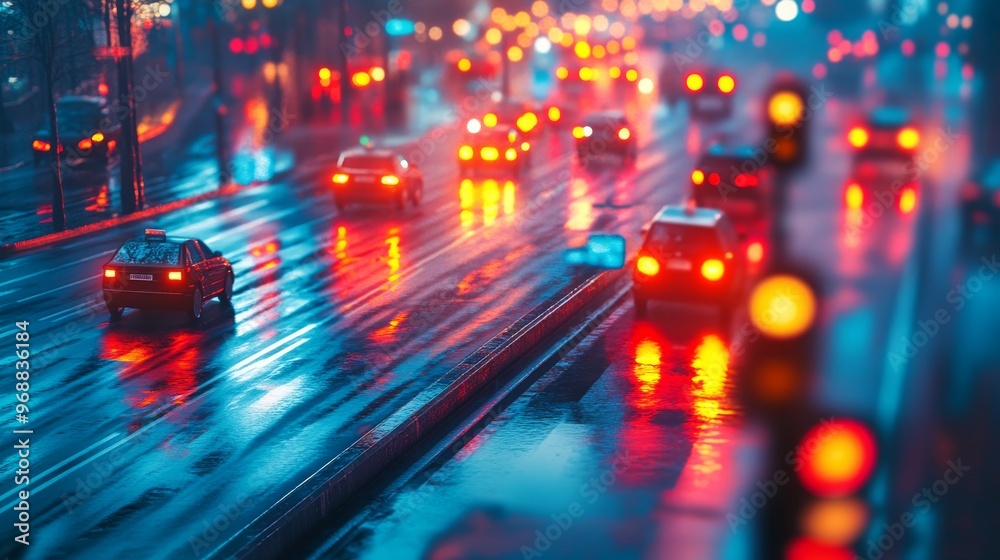 AI-powered smart city traffic lights optimizing flow in real-time: Urban traffic lights using AI to adjust timings, ensuring smooth and efficient traffic flow.
