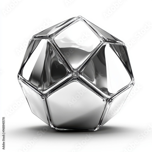 Shiny Silver 3D Rhombicosidodecahedron Geometry Concept photo