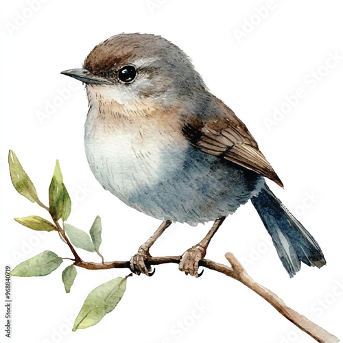 babbler watercolor clipart illustration isolated