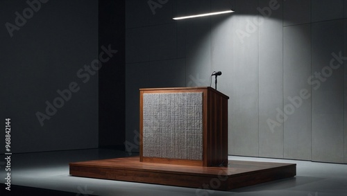 A sleek polished wooden podium