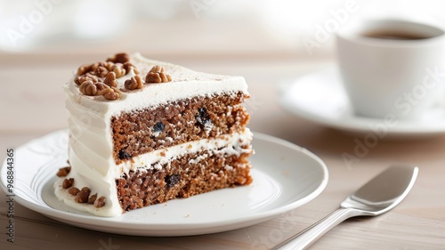 A vibrant carrot cake with cream cheese frosting and cinnamon.