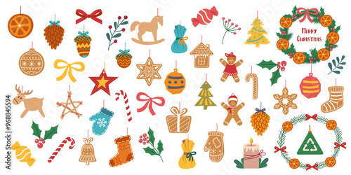 Sustainable Christmas tree decorations set. Sustainable Christmas concept. Christmas ornaments.