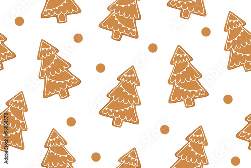 Christmas seamless pattern of Christmas trees gingerbreads on white background. Christmas background. Christmas concept. Christmas ornaments.