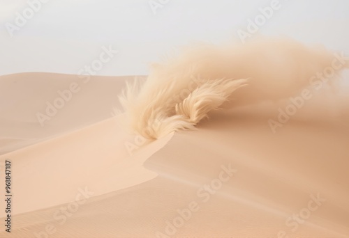 Blowing sand dunes in a desert storm