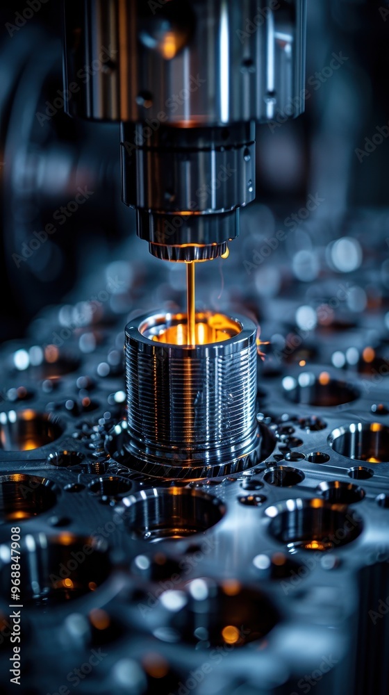 Close-up of a precision machining process, showcasing metal components and the intricate details of modern manufacturing technology. Close-up of a precision machining process, showcasing metal components and the intricate details of modern manufacturing technology.