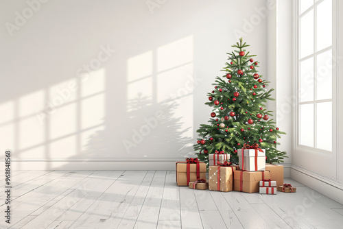 Christmas greeting card with bright winter holiday composition and New Year background