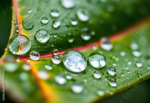 Glistening Raindrops A close up of raindrops on a leaf highlight photo