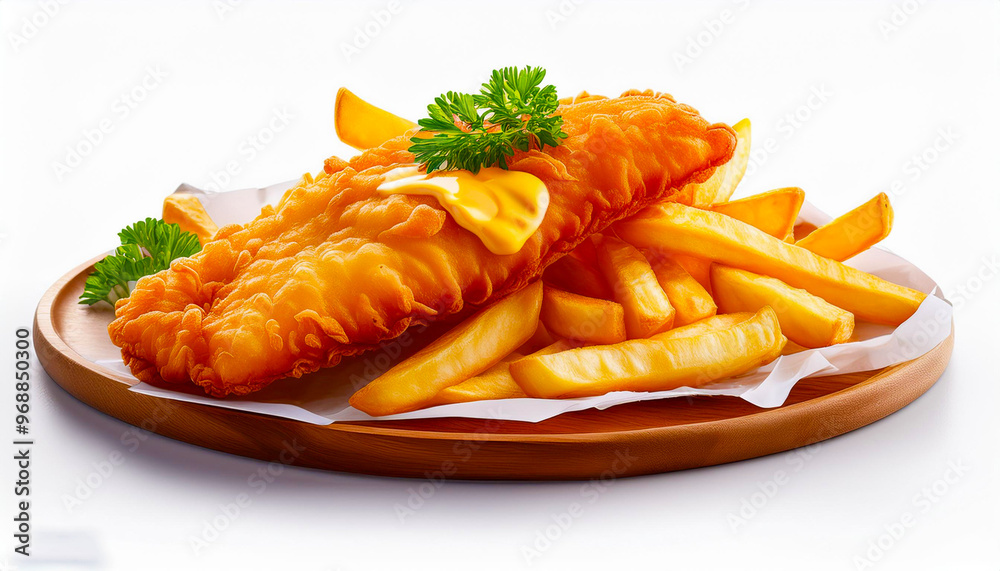 picture of Fish 'n' Chips isolated on white background picture of Fish 'n' Chips isolated on white background