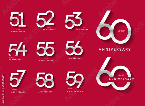 51 to 60 set of anniversary logotype modern number with shiny number. alternative logo number silver anniversary celebration photo