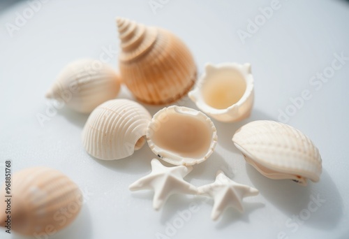 Seashells on transparent background in a close up perspective