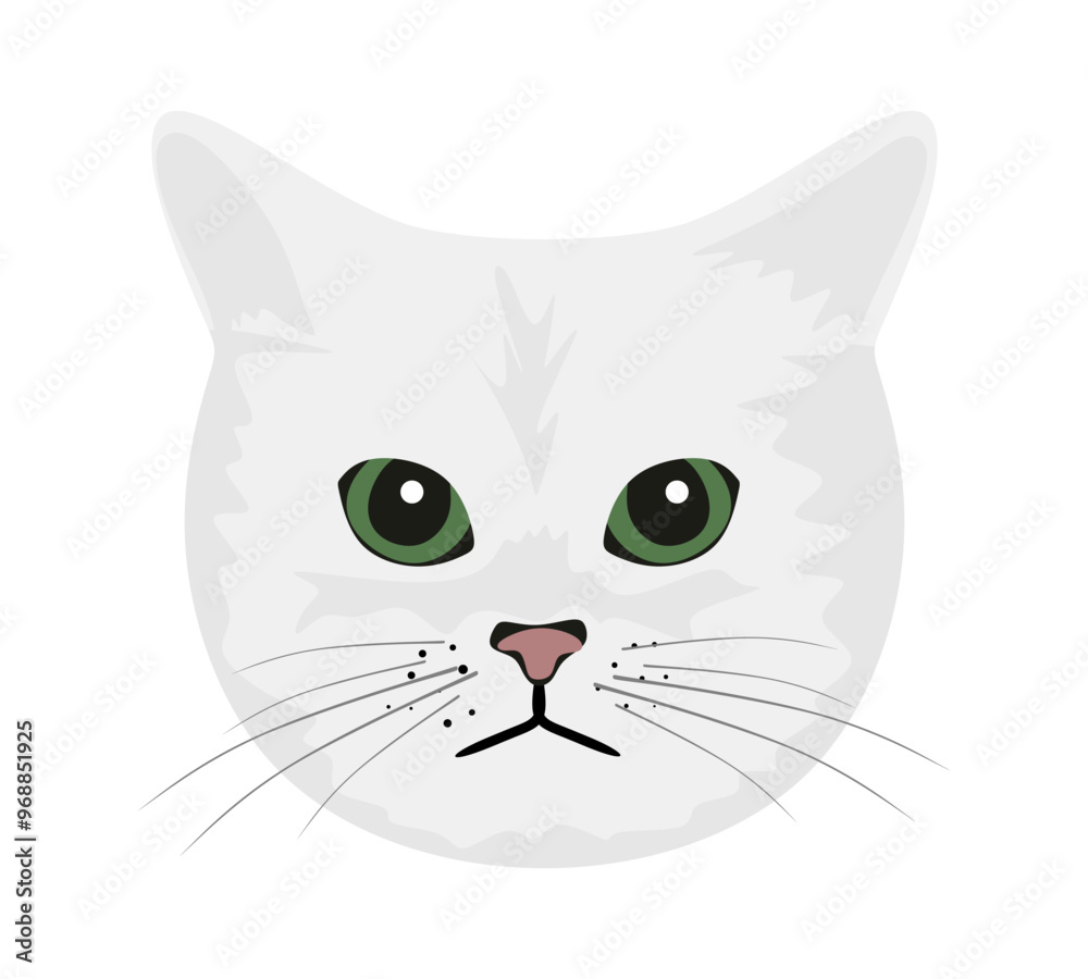 Cute cat in flat style. Feline animal character with beautiful green eyes. Kitten head avatar isolated on white background. Funny kitty pet face in cartoon style. Colored vector illustration Cute cat in flat style. Feline animal character with beautiful green eyes. Kitten head avatar isolated on white background. Funny kitty pet face in cartoon style. Colored vector illustration