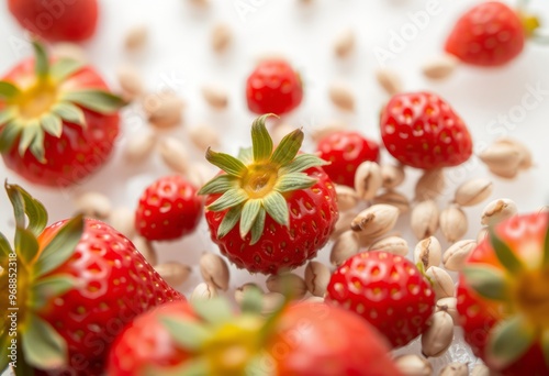 Strawberry seeds on transparent background in a close up perspec photo