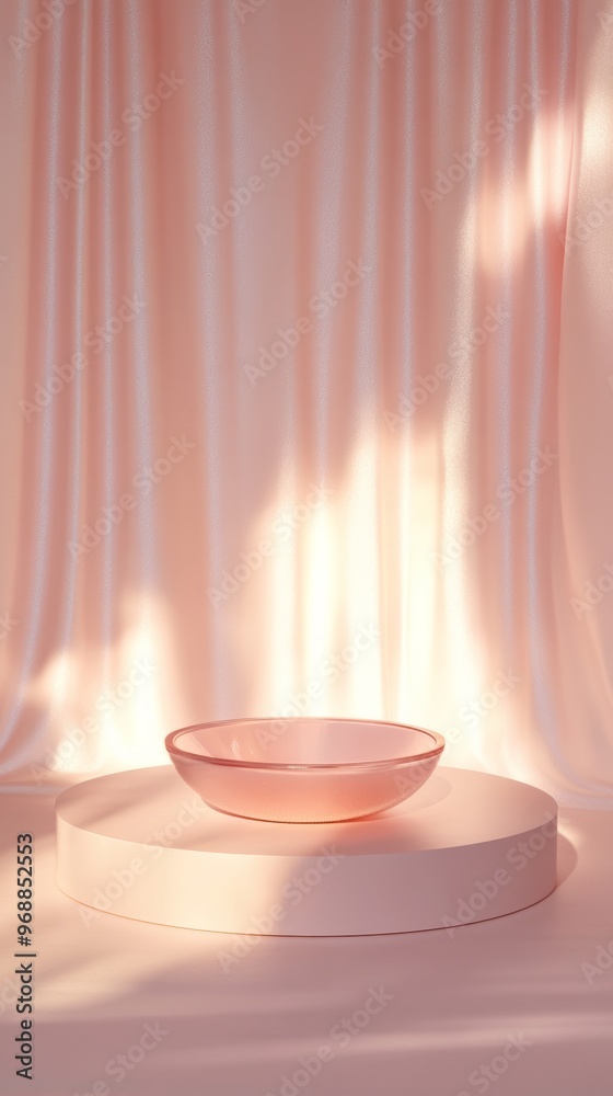 Pink glass bowl on round pedestal with Pink glass bowl on round pedestal with