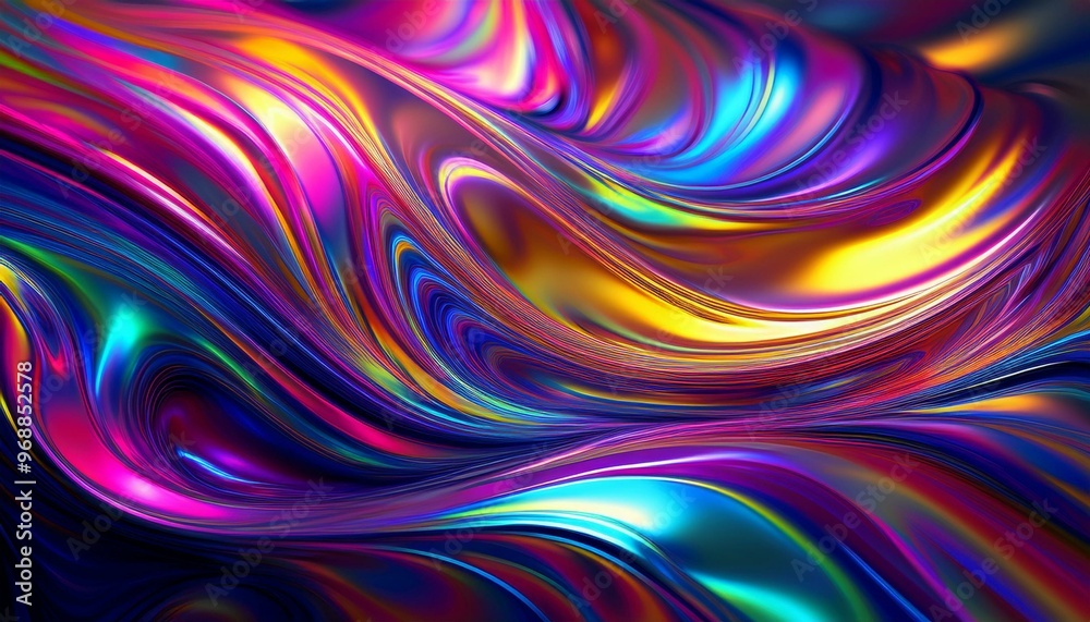 Obraz premium Iridescent Liquid Chrome Waves Abstract Wallpaper