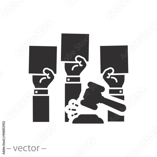 bid competition bidder icon, hand vote at the auction, financial suggestion paddle, commercial market, bidding concept, flat vector illustration