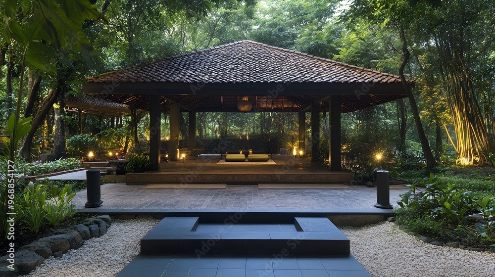 Fototapeta premium 92. A tranquil retreat with yoga and meditation sessions in a serene natural setting