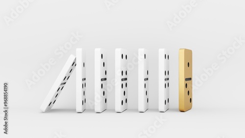 Domino game - 3d render. Tiles, blocks of dominoes with even dots on a bright background. Domino effect business concept, logo for companies, trainings. Domino game - 3d render. Tiles, blocks of domin