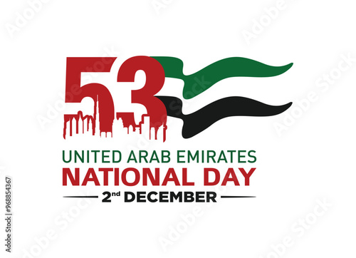 53 National Day of United Arab Emirates. Text Arabic Translation: Our National Day. December 2. Vector Logo. 