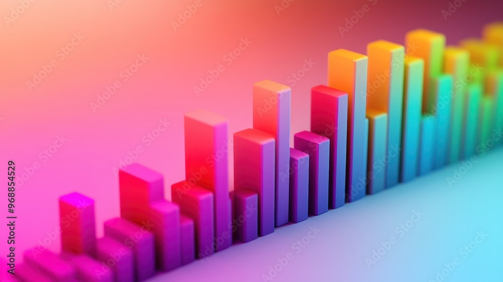 Vibrant 3D bar graph illustrating growth and progress, showcasing colorful bars in a modern style with a glowing gradient background. Vibrant 3D bar graph illustrating growth and progress, showcasing colorful bars in a modern style with a glowing gradient background.