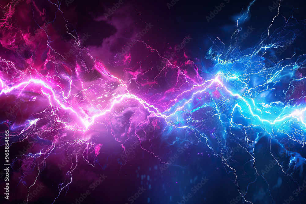 Generative ai on theme of scary bright electric lightning bolt with branches in the night dark sky