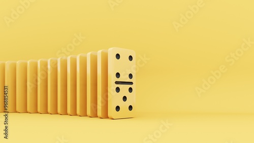 Domino game - 3d render. Tiles, blocks of dominoes with even dots on a bright background. Domino effect business concept, logo for companies, trainings. Domino game - 3d render. Tiles, blocks of domin