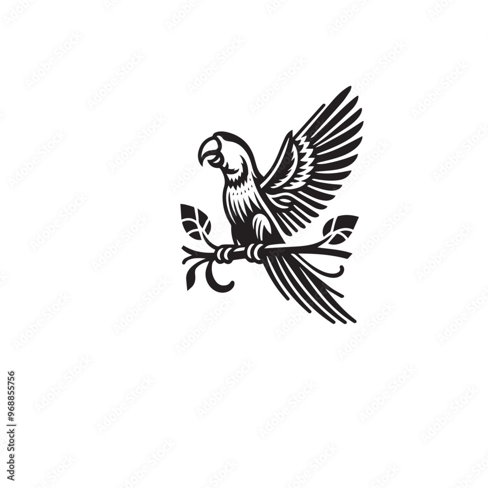 Fototapeta premium Parrot silhouette. Parrot vector design. Parrot logo, icon black and white.