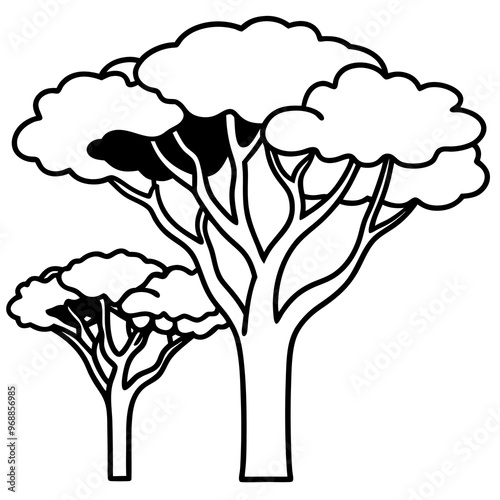 african trees outline coloring book page line art drawing