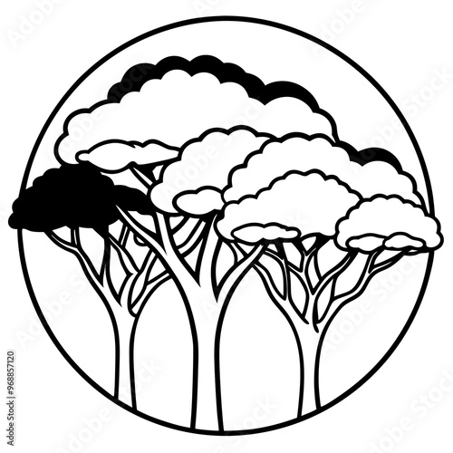 african trees outline coloring book page line art drawing photo