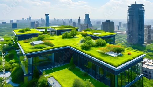 Urban Rooftops Transformed into Lush Green Oases Enhancing Biodiversity, Cooling Urban Heat, and Purifying Air for Resilient Cities Through Innovative Design #968857777