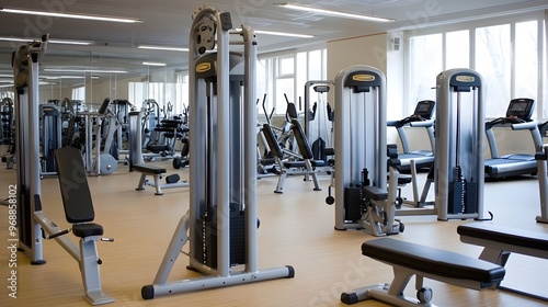 79. A professional fitness center with a wide range of strength training equipment