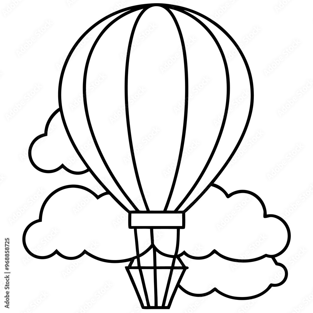 Obraz premium air balloon with clouds outline coloring book page line art drawing