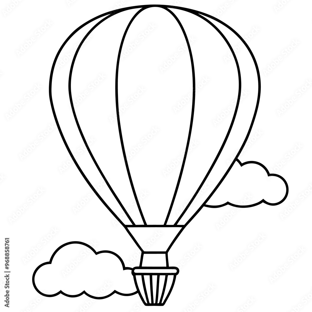 Obraz premium air balloon with clouds outline coloring book page line art drawing