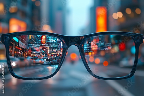 Cityscape Reflected in Glasses.