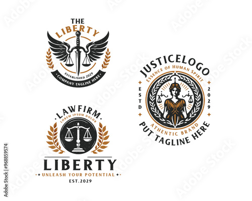 Set vintage bundle classic badge Law Firm advocate logo design for business company