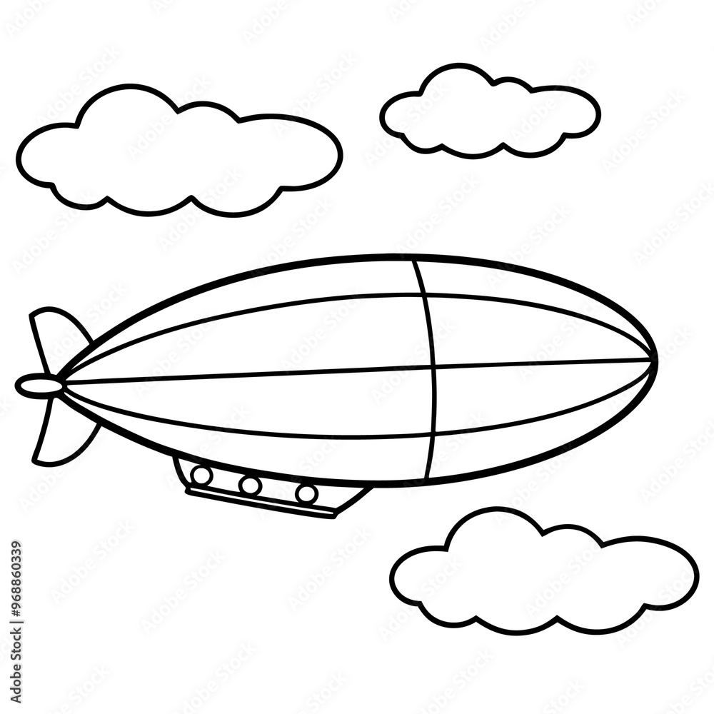 airship with clouds outline coloring book page line art drawing airship with clouds outline coloring book page line art drawing