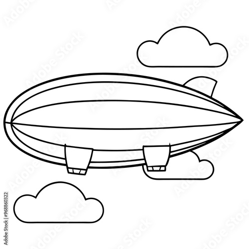 airship with clouds outline coloring book page line art drawing